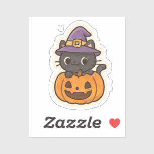 Cute Witch Cat in PumpkinKawaii Halloween