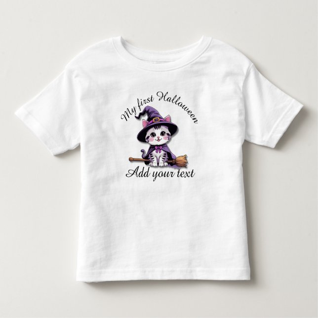 Cute Witch Cat – Kawaii Halloween Toddler Shirt (Front)