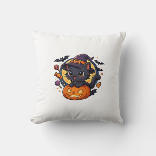 Cute Witch Cat on Pumpkin � Halloween Art Oversize Cushion
