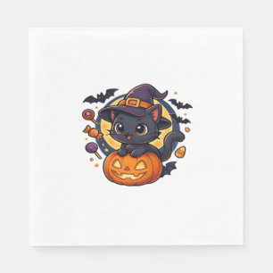 Cute Witch Cat on Pumpkin – Halloween Art Oversize Napkin