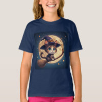 Cute Witch Cat Under Stars And Full Moon 🎃