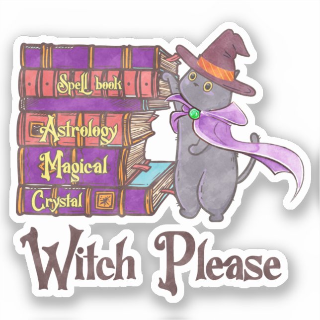Cute Witch Cat with Books – “Witch Please” (Front)
