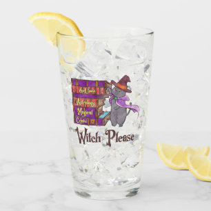 Cute Witch Cat with Books – “Witch Please” Glass