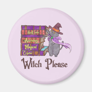 Cute Witch Cat with Books – “Witch Please” Magnet