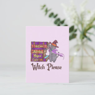 Cute Witch Cat with Books – “Witch Please” Postcard