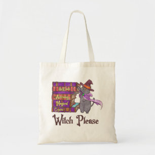 Cute Witch Cat with Books – “Witch Please” Tote Bag