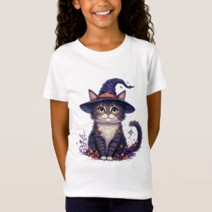 Cute Witch Cat With Stars And Autumn Leaves 🎃 T-Shirt
