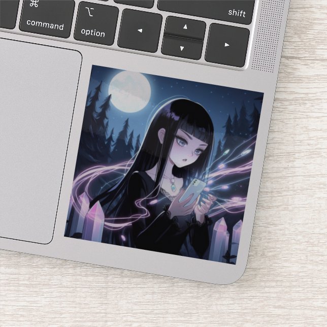 Cute Witch Charging Crystals in Woods (Detail)