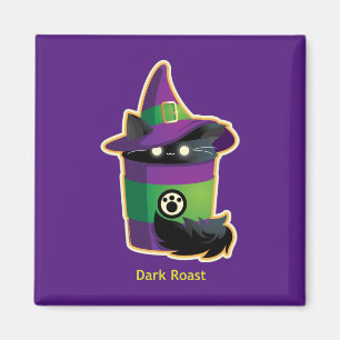 Cute Witch Coffee Black Cat Magnet