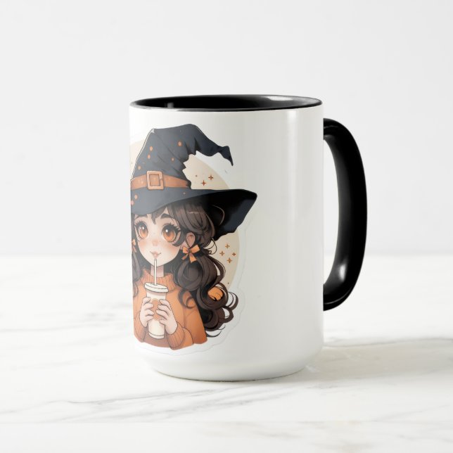 Cute Witch Coffee Mug | Cosy Autumn Aesthetic Hall (Front Right)