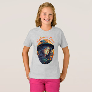 Cute Witch Design Kids' Halloween T-Shirt 