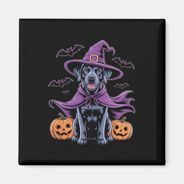 Cute Witch Dog Black Lab For Dog Lovers Halloween Magnet (Front)