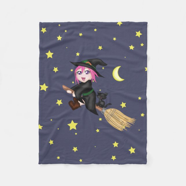 Cute Witch Fleece Blanket (Front)