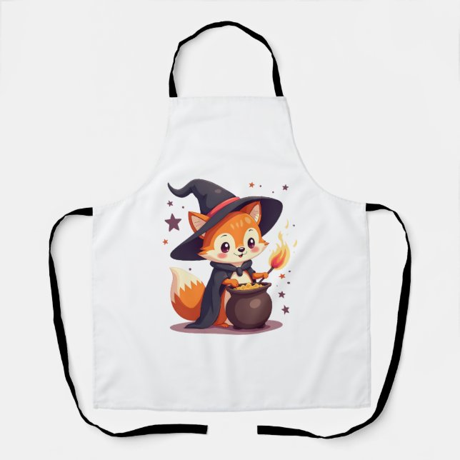 Cute Witch Fox – Magical Halloween Animal Tee Apron (Front)