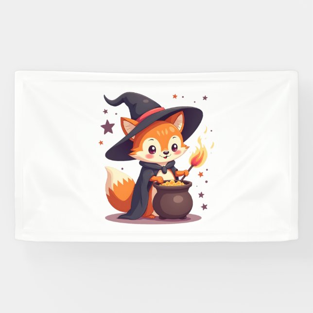 Cute Witch Fox – Magical Halloween Animal Tee Banner (Horizontal)