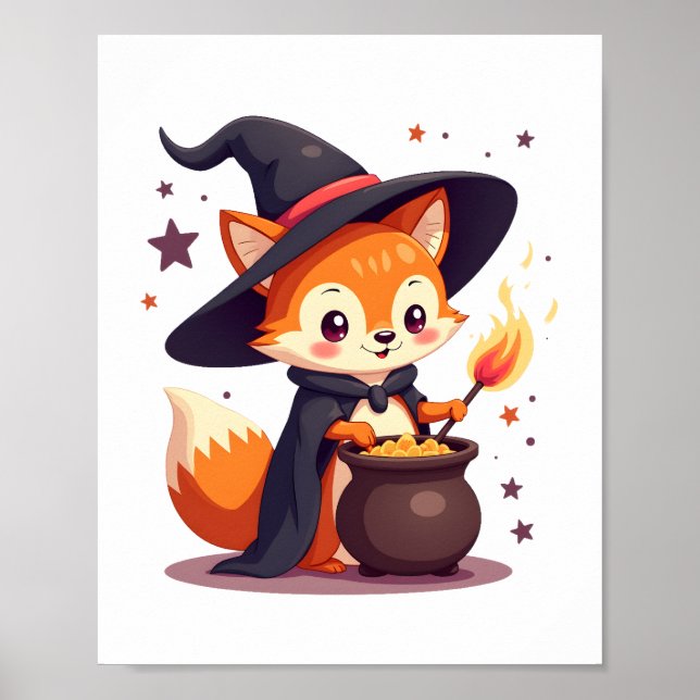 Cute Witch Fox � Magical Halloween Animal Tee Poster (Front)
