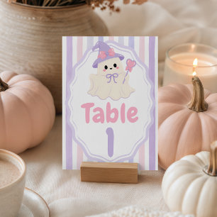 Cute Witch Ghost Baby Shower Table Numbers Pedestal Sign