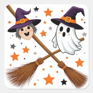 Cute Witch Ghost Halloween 👻 Square Sticker
