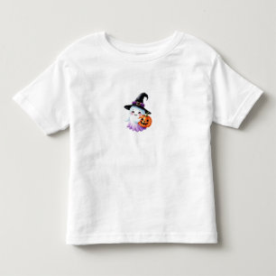 Cute Witch Ghost Holding Pumpkin Watercolor Hallow Toddler T-Shirt