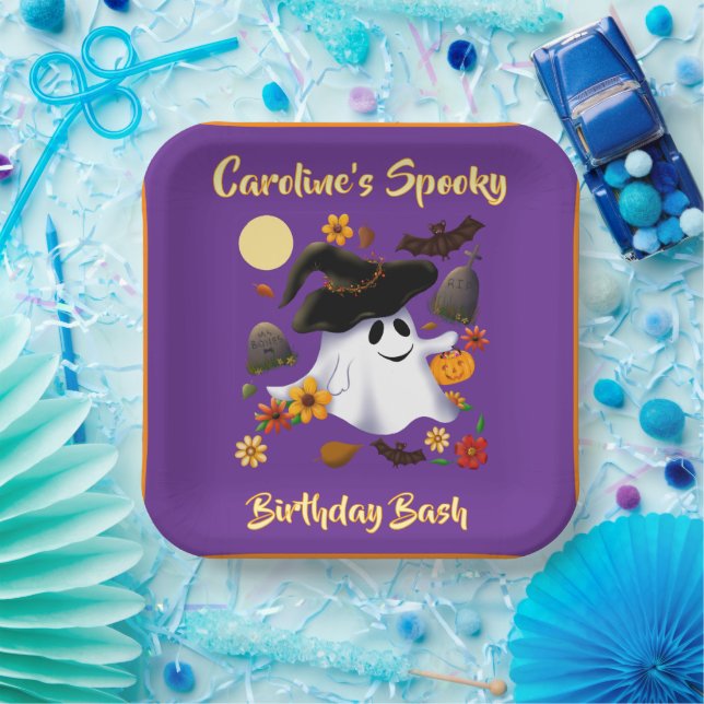 Cute witch ghost trick or treat cemetery paper plate (Party)