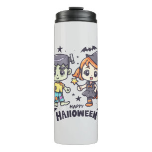 Cute Witch Girl and Mischievous Zombie Boy Thermal Tumbler