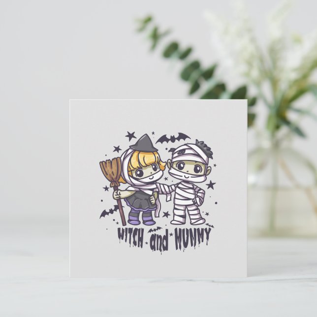 Cute Witch Girl & Mischievous Mummy Boy (Standing Front)