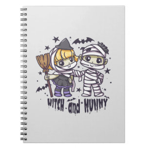 Cute Witch Girl & Mischievous Mummy Boy Notebook