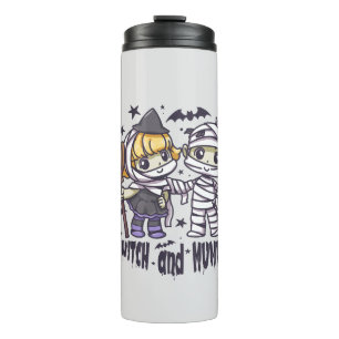 Cute Witch Girl & Mischievous Mummy Boy Thermal Tumbler