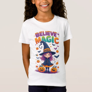 Cute Witch Girl Pumpkins Bats Halloween 🧙‍♀️ T-Shirt