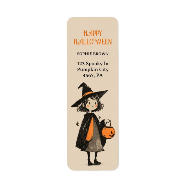 Cute Witch Girl Retro Halloween Return Address (Front)