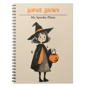 Cute Witch Girl with Spooky Plans Retro Halloween Notebook