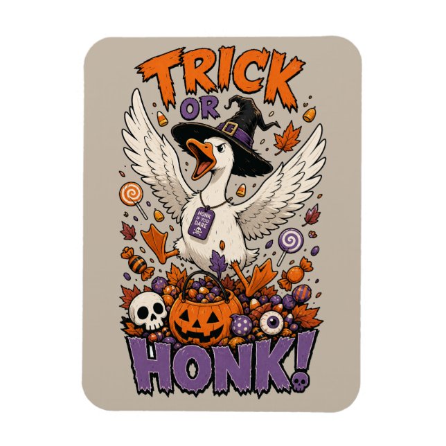 Cute Witch Goose Pumpkin Candy Graphic Magnet (Vertical)