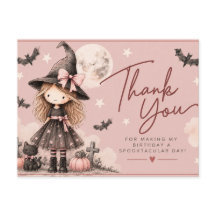Cute Witch Halloween Birthday Thank You Postcard