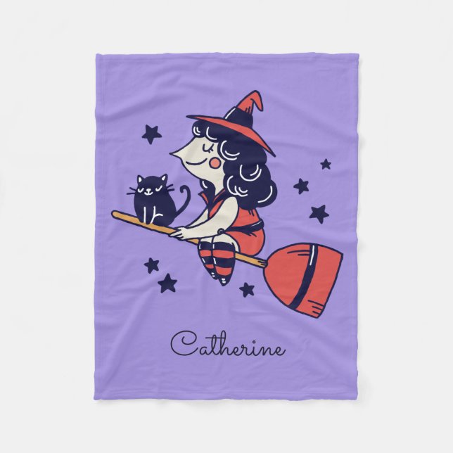 Cute Witch Halloween custom name fleece blankets (Front)