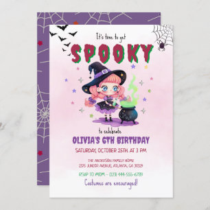 Cute Witch Halloween Girl Birthday Party Invitation