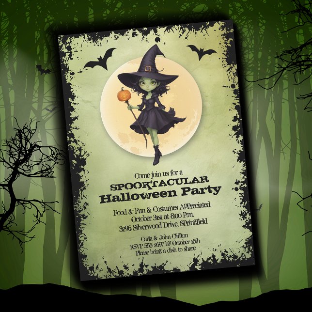 Cute Witch Halloween Party Invitation (Cute Witch Halloween Party Invitations)