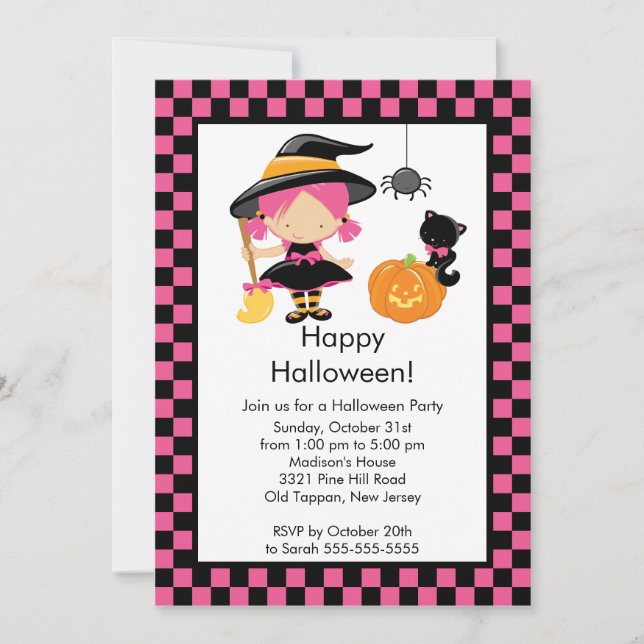 Cute Witch Halloween Party Invitation (Front)