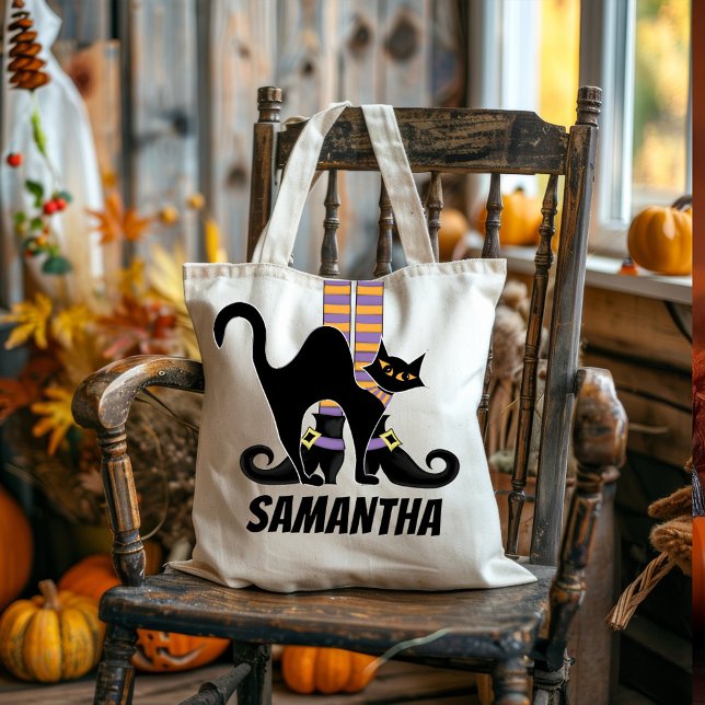 Cute Witch Halloween Personalised  Tote Bag (Halloween witch trick or treat bag)