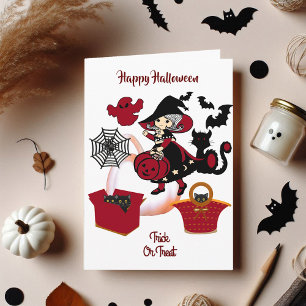 Cute Witch Halloween Trick Or Treat Greeting Card