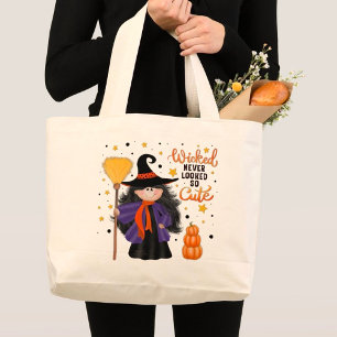 Cute Witch Halloween Wicked Quote Large Tote Bag
