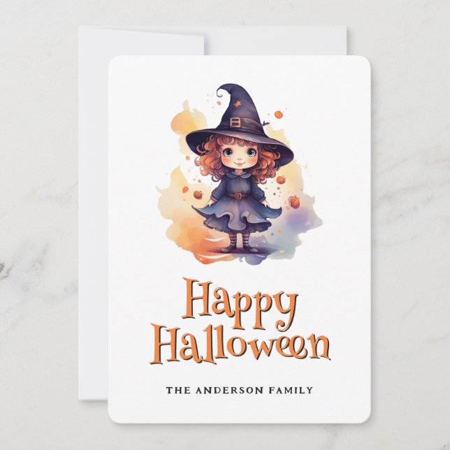 Cute Witch Happy Halloween Card (Front)