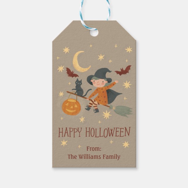 Cute Witch Happy Halloween Gift Tag (Front)