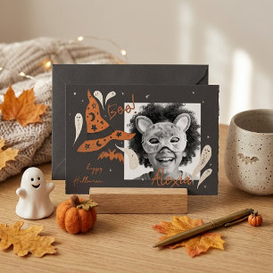 Cute Witch Hat & Ghosts Halloween Photo Card