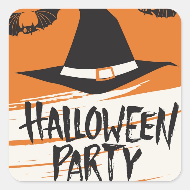 Cute Witch Hat Halloween Party Square Sticker (Front)