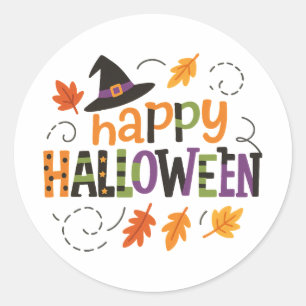 Cute Witch Hat Happy Halloween Party Classic Round Sticker