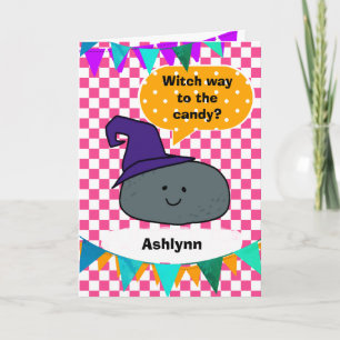 Cute Witch Hat Personalised Halloween for Girls Card