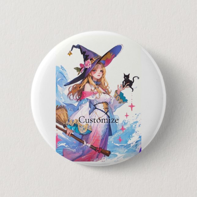 Cute Witch Holding Black Cat Thunder_Cove  6 Cm Round Badge (Front)