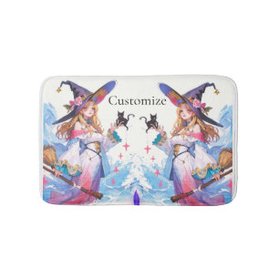Cute Witch Holding Black Cat Thunder_Cove Bath Mat