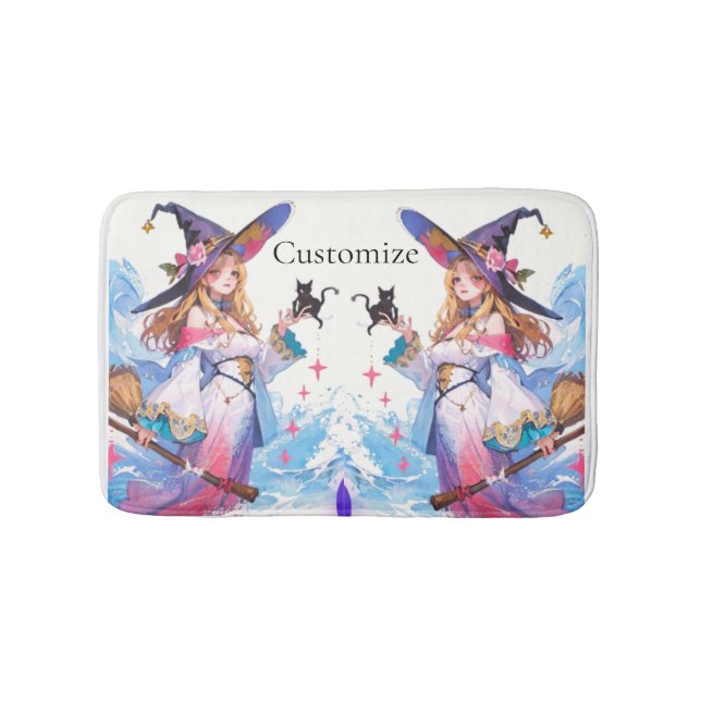 Cute Witch Holding Black Cat Thunder_Cove  Bath Mat (Front)