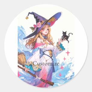 Cute Witch Holding Black Cat Thunder_Cove Classic Round Sticker